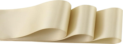 Champagne Gold Ribbon 2 Inch Double Face Satin, 25 Yards Thick for Gift Wrapping, Wedding Decor, Bridal Bouquet, DIY