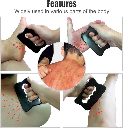 Gua Sha Massage Tool - Bian Stone for Soft Tissue Scraping, Used for Back, Legs, Arms, Neck, Shoulder (Black)