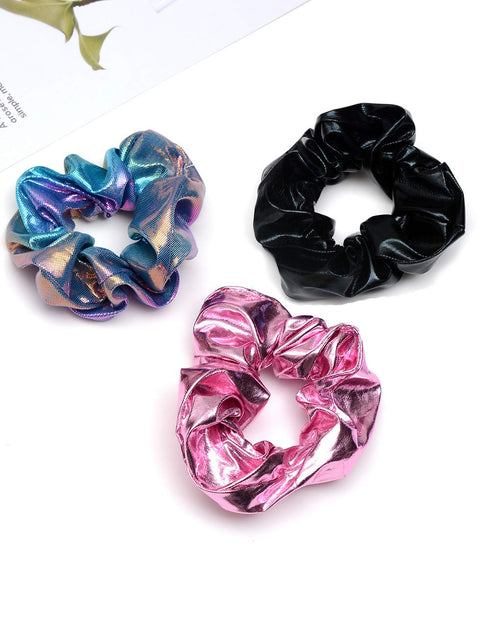 Shiny Scrunchies Metallic Hair Bands Elastic Hair Ties Set, Glitter Ponytail Holder for Women (Set of 2)