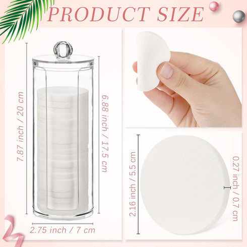 20 Pcs White Makeup Sponge with Acrylic Container Round Powder Puff Cosmetic Sponge Round Foam Pad Beauty Makeup Foundation Powder Blender for Wet and Dry Dual Use