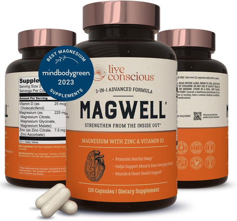 Live Conscious Magnesium Zinc & Vitamin D3 - Bioavailable Forms of Magnesium - Bone & Heart Health, Immune System
