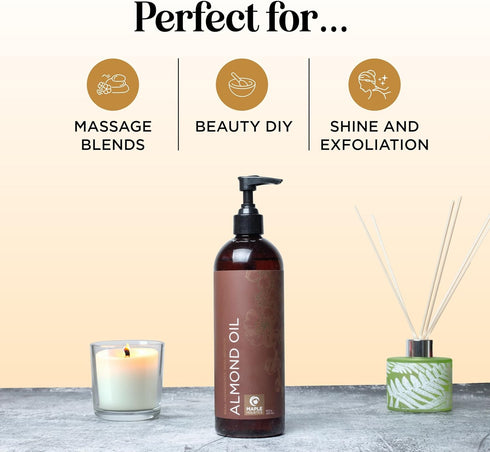 Cold Pressed Sweet Almond Oil - 16oz Pure Sweet Almond Oil for Skin Care and Moisturizing Body Oil