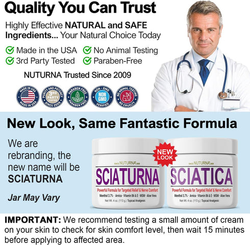 Sciatica Nerve Cream - Maximum Strength Comfort Cream for Feet, Hands, Legs, Back - 4 Oz