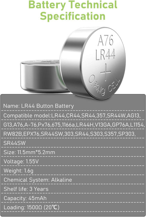 POWEROWL High Capacity LR44 Batteries, 40 Pack, L1154F AG13 357 303 SR44 A76 Premium Alkaline