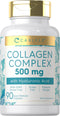 Carlyle Collagen Pills with Hyaluronic Acid, 500mg, 90 Capsules, Non-GMO, Gluten Free Hydrolyzed Supplement