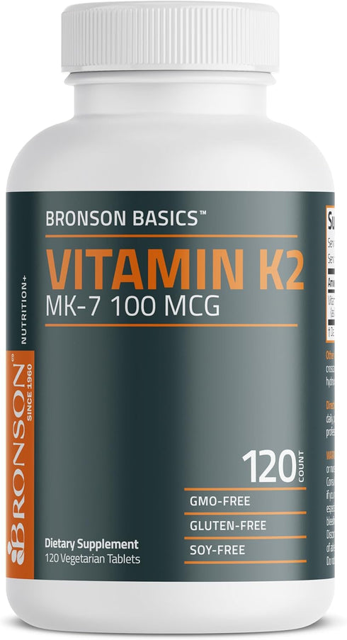 Bronson Vitamin K2 MK-7, 100 MCG, Bone Support, Non-GMO, 120 Tablets