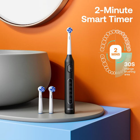Bitvae R1 Rotating Electric Toothbrush: 8 Brush Heads, 60-Day Battery Life, 5 Modes, Black Rechargeable