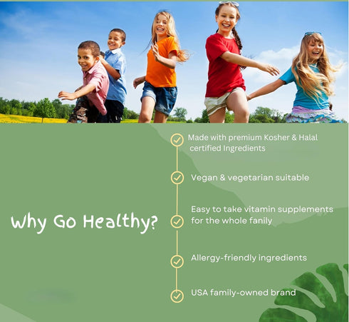 Go Healthy Kids Multivitamin Gummies - Immune Support, Kosher, Halal, Non-GMO, Gluten-Free, 30 Servings