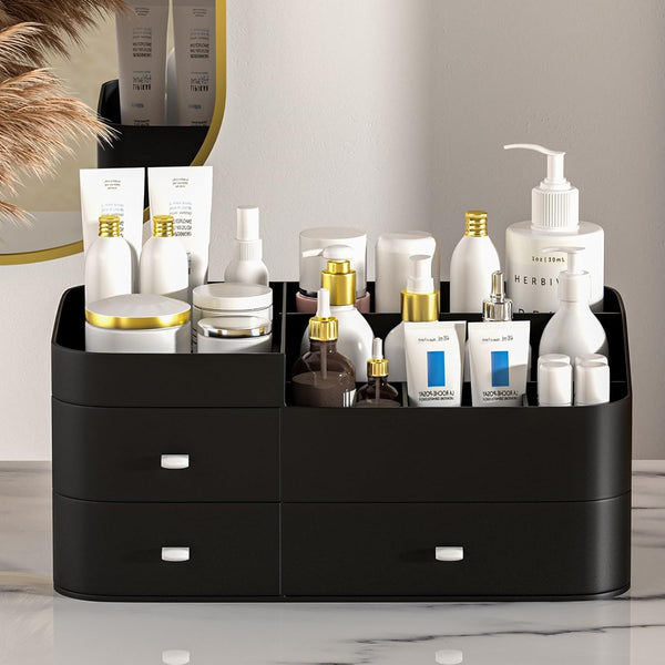 MIUOPUR Makeup Organizer for Vanity - Large Capacity Desk Organizer with Drawers for Cosmetics (Black)