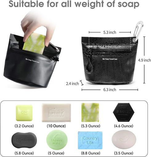 Portable Travel Soap Container, Waterproof Leak Proof Soap Bag for Travelling with Bar Soap - Black
