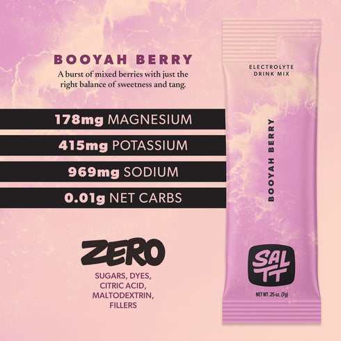 SALTT Electrolytes Powder Flavored Drink Mix, Booyah Berry, 30 Hydration Packets, Zero Sugar & Gluten Free
