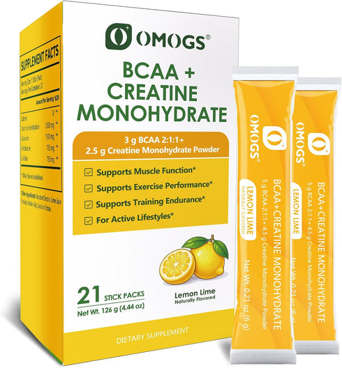 OMOGS Creatine Monohydrate + BCAA Powder, Supports Muscles, Energy, Strength, ATP Production