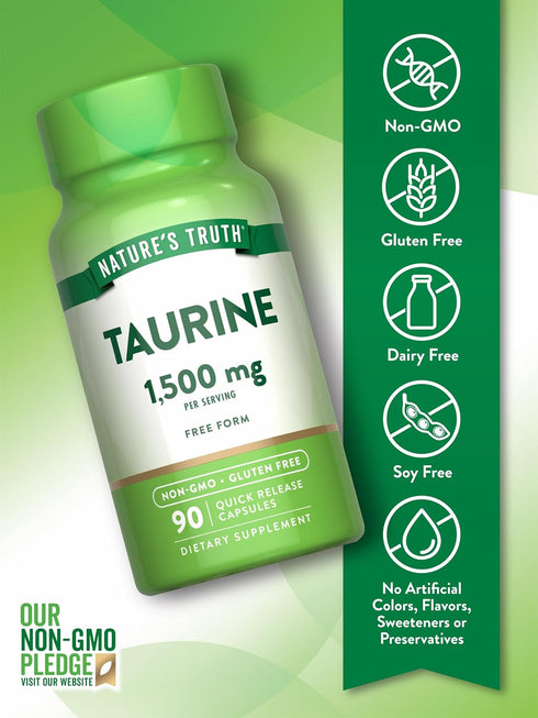 Nature's Truth Taurine Supplement 1500mg, 90 Capsules, Non-GMO & Gluten Free Amino Acid Supplement