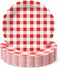 sunepany 50 Pcs Red Paper Plates 9 Inch, Gingham Scalloped Disposable Plates for