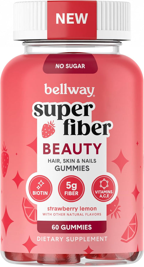 Bellway Super Fiber Gummies + Beauty Sugar Free Fiber Supplement with Biotin