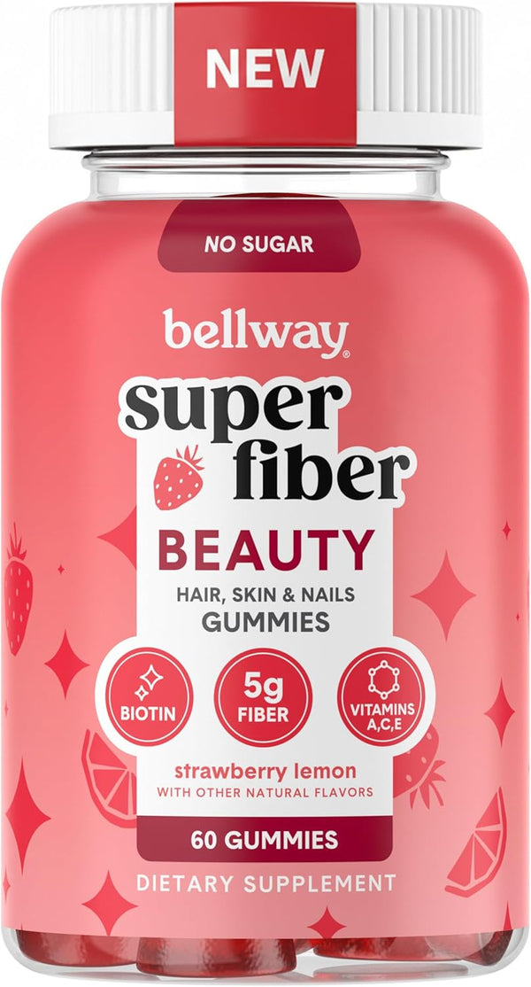 Bellway Super Fiber Gummies + Beauty Sugar Free Fiber Supplement with Biotin