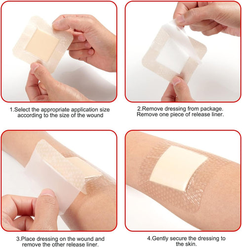Pack 20 4 4 Inches FRESINIDER Silicone Foam Dressing with Adhesive Border Wound Dressing Bandage Silicone Foam Pad of x