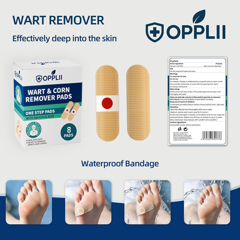 opplii 40% Wart & Corn Remover Pads with Salicylic Acid Extra Strength Wart Pads for Thickened Skin on Feet & Hands