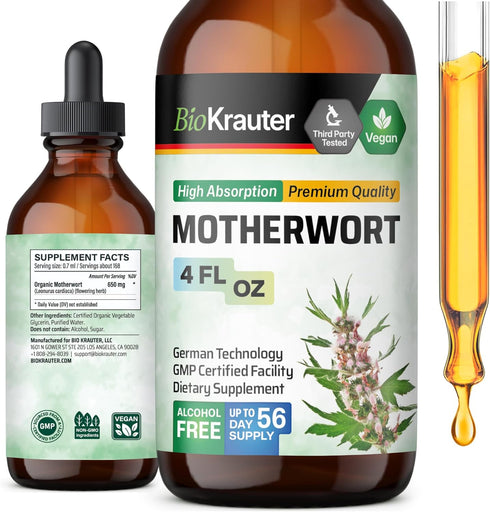 MAUWE HERBS Motherwort Tincture - Organic Herbal Extract for Women’s Health - Alcohol & Sugar Free - 4 Fl.Oz.