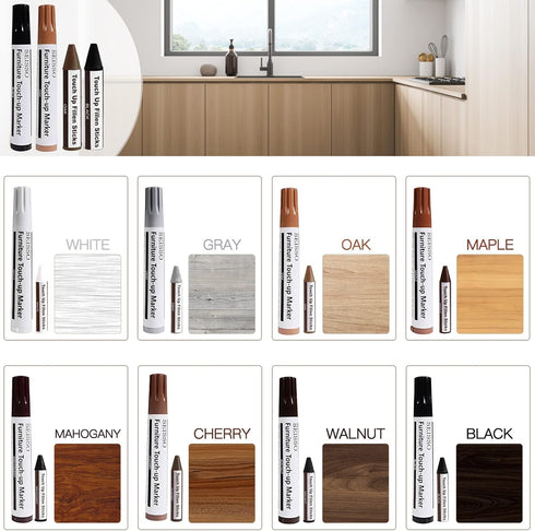 SEISSO Wood Furniture Repair Kit, 12 Colors Wood Fillers, Touch Up Markers, Beeswax, for Stains, Scratches, Cracks