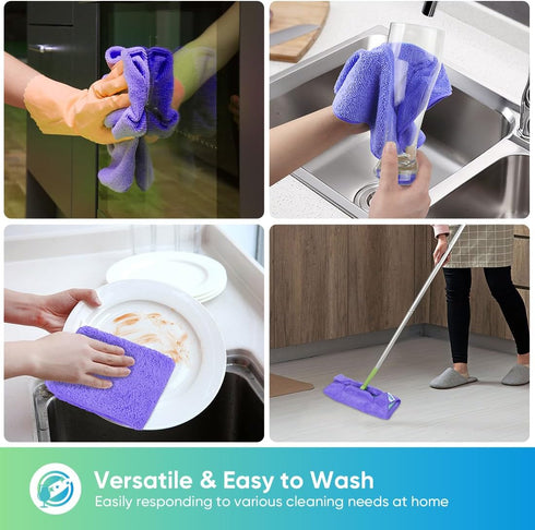 HOMEXCEL Microfiber Cleaning Cloth, 12 Pack Purple, Lint Free, Scratch-Free, Highly Absorbent Towels for Car, Kitchen