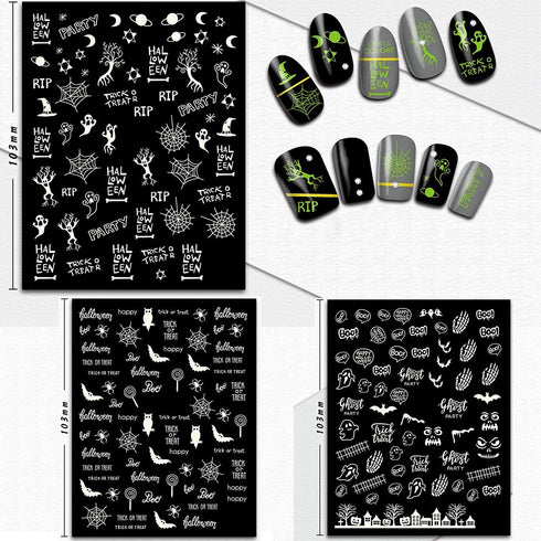 TailaiMei 9 Sheets Halloween Nail Stickers | Glow in The Dark Fluorescent Design Nail Decals for DIY Manicure