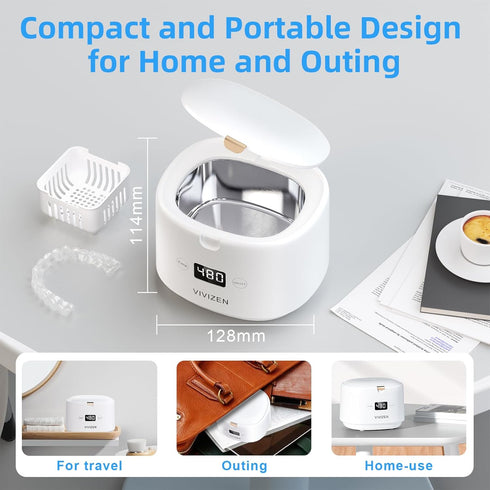 Ultrasonic Retainer Cleaner, Portable 30W/45kHz Sonic Dental Cleaning Pod for Aligners, Braces, Jewelry, and Dentures