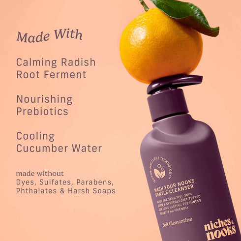 Niches & Nooks 7 oz Gentle Nooks Cleanser Soft Clementine pH Balanced Feminine Wash for Women, Daily Intimate Cleanser