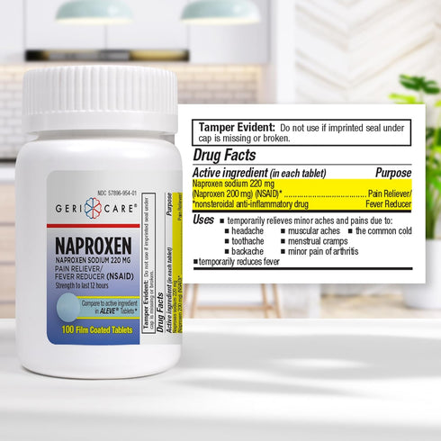 GeriCare Naproxen Sodium Tablets, 220mg (100 Count) for Extra-Strength Pain Relief, Anti-Inflammatory & Fever Reducer