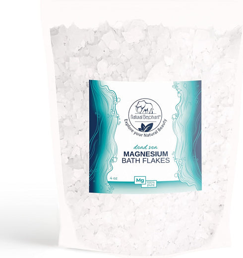 Natural Elephant Dead Sea Magnesium Bath Flakes - 4 oz Trial Size Pure Magnesium Chloride Soak for Relaxation