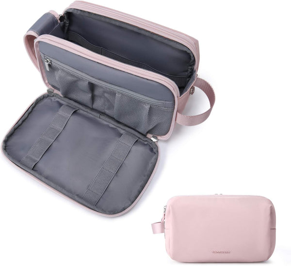 BAGSMART Toiletry Bag for Women, Cosmetic Makeup Organizer, Travel Dopp Kit, Water-resistant Shaving Bag, Pink