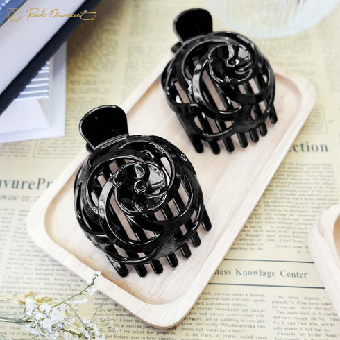 RC ROCHE ORNAMENT 6 Pcs Women's Stylish Rose Dome Comb Clamp, Medium Black Hair Clip