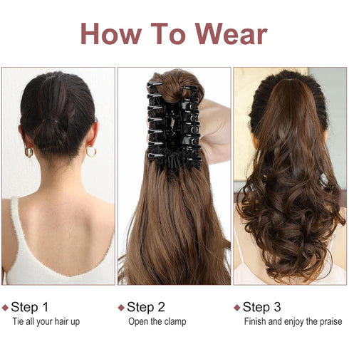 Ponytail Extension Clip in Claw, 18" Curly Wavy Pony Tails Clip-on Hairpiece for Women, Ash Blonde