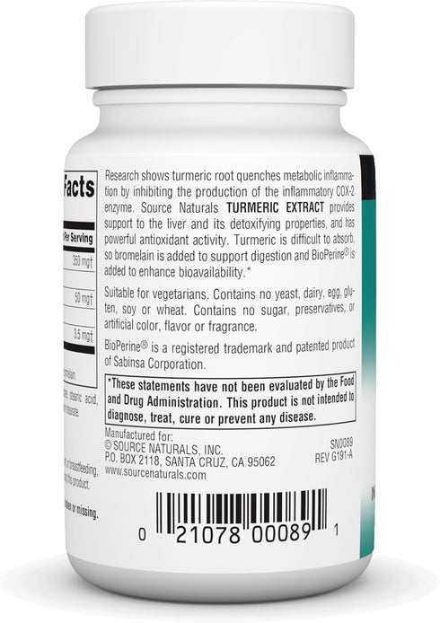 Source Naturals Turmeric Extract - 100 Tablets - Supports Healthy Inflammatory Response*