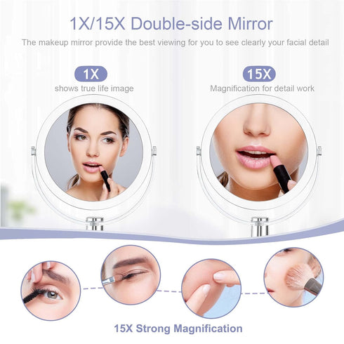 Vanity Mirror Makeup Mirror with Stand, 1X/15X Magnification Double Sided 360 Degree Swivel Magnifying Mirror, 6.25 Inch Portable Table Desk Counter top Mirror Bathroom Shaving Mirror