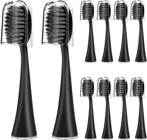 YUNCHI Replacement Toothbrush Heads for Burst Electric Toothbrush, Soft Charcoal Bristles, 10 Count, Black