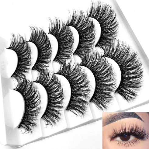 outopen 3D Mink Lashes Natural Wispy False Eyelashes 15mm Fluffy Long Eye Makeup Tools 5 Pairs Pack (Q1 | 13-15MM)