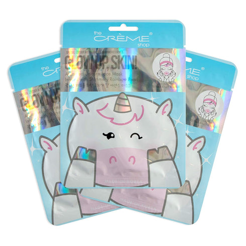 The Creme Shop Animal Sheet Mask - Korean Hydrating Collagen Vitamin C Anti-Aging - Pack of 3 (Unicorn)