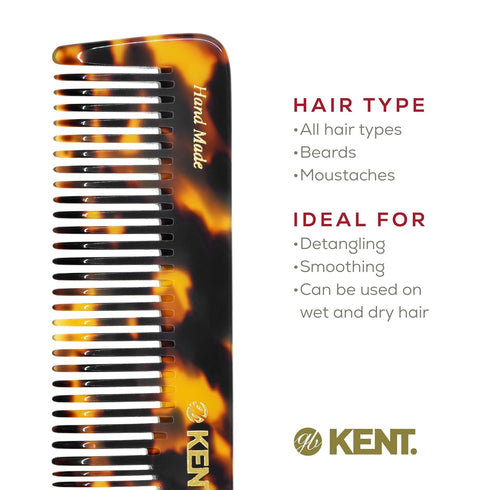 Kent 16T Fine Tooth Comb and Wide Tooth Comb, Beard Comb and Hair Comb for Men and Women, Detangling Comb