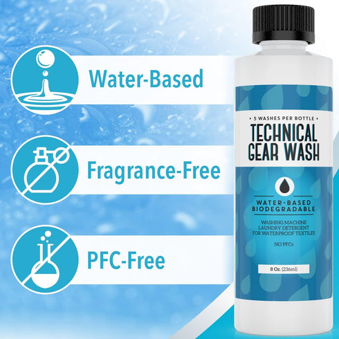 Technical Gear Wash Performance Detergent, 8 oz, Concentrated & Safe for Renewed Clothing Appearance