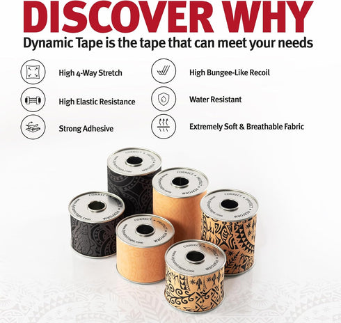 Dynamic Tape | Biomechanical Adhesive Tape for Knee, Ankle, Shoulder, Muscle Support | Sports Tape, Black & Beige, 2"