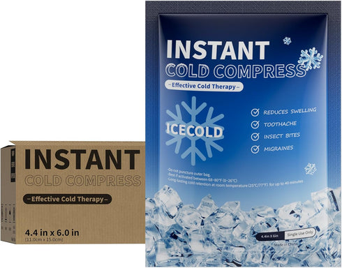 Packs, 25 Pack 4.4" 6"Disposable Packs Instant Ice Cold x Ice for Injuries, Pain Relief, No Freeze Needed Cold Compress