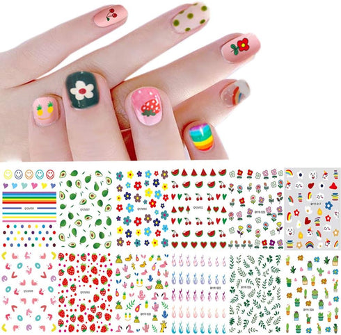 Nail Stickers for Women and Little Girls, 12 Sheets 3D Self-Adhesive DIY Nail Art Decoration Set