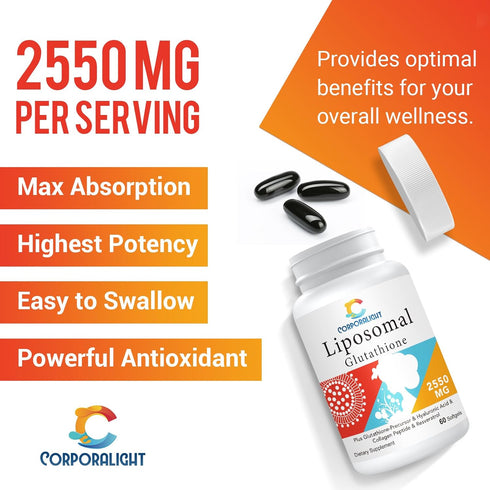 Liposomal Glutathione Softgel 2550mg, 60 Softgels for High Absorption, Master Antioxidant for Aging Defense, Made in USA