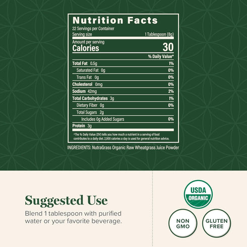 Global Healing Wheat Grass Powder Organic, 180g, Nutrient-Dense Raw Wheatgrass Juice Powder for Immune Support