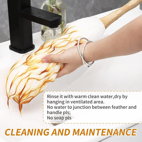 Lambs Wool Duster with Solid Bamboo Handle, 18.9 Inch Long Natural Feather Duster for Cleaning Ceiling Fans, Blinds,
