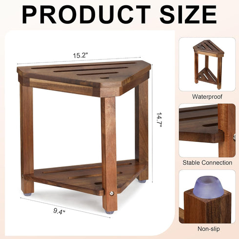 Dozesheep Acacia Wood Shower Stool for Shaving Legs, Shower Foot Rest with Storage Shelf for Inside Small Shower