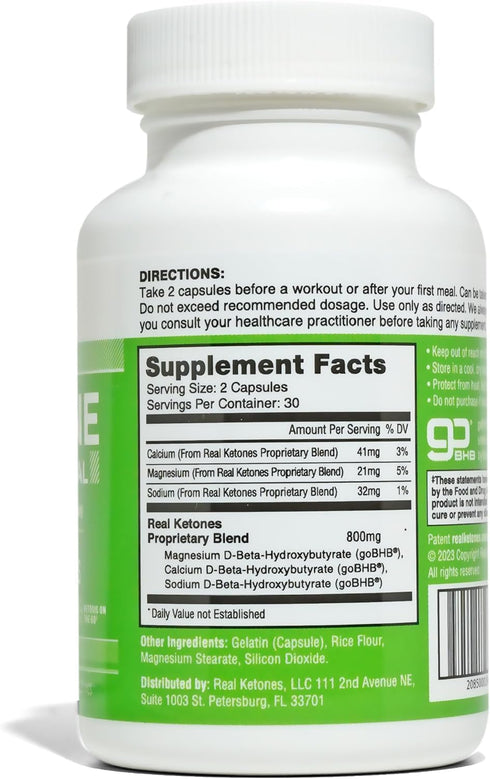 Real Ketones BHB Exogenous Ketones Keto Pills - Enhanced Energy Performance & Rapid Ketosis, Caffeine Free (1 Month)