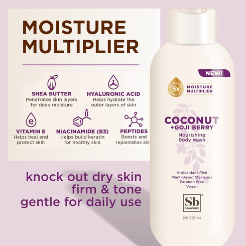 Soapbox Body Wash Refill, Coconut + Goji Berry, Vegan Moisturizing Body Wash Refill Pouch, 40oz Size