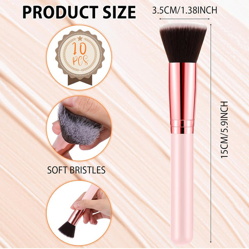 10 Pcs Flat Top Foundation Brush Bachelorette Party Favors Foundation Brush Dense Makeup Artist Brush for Liquid, Cream, Flawless Face Blush Brush for Wedding Artist(Pink)